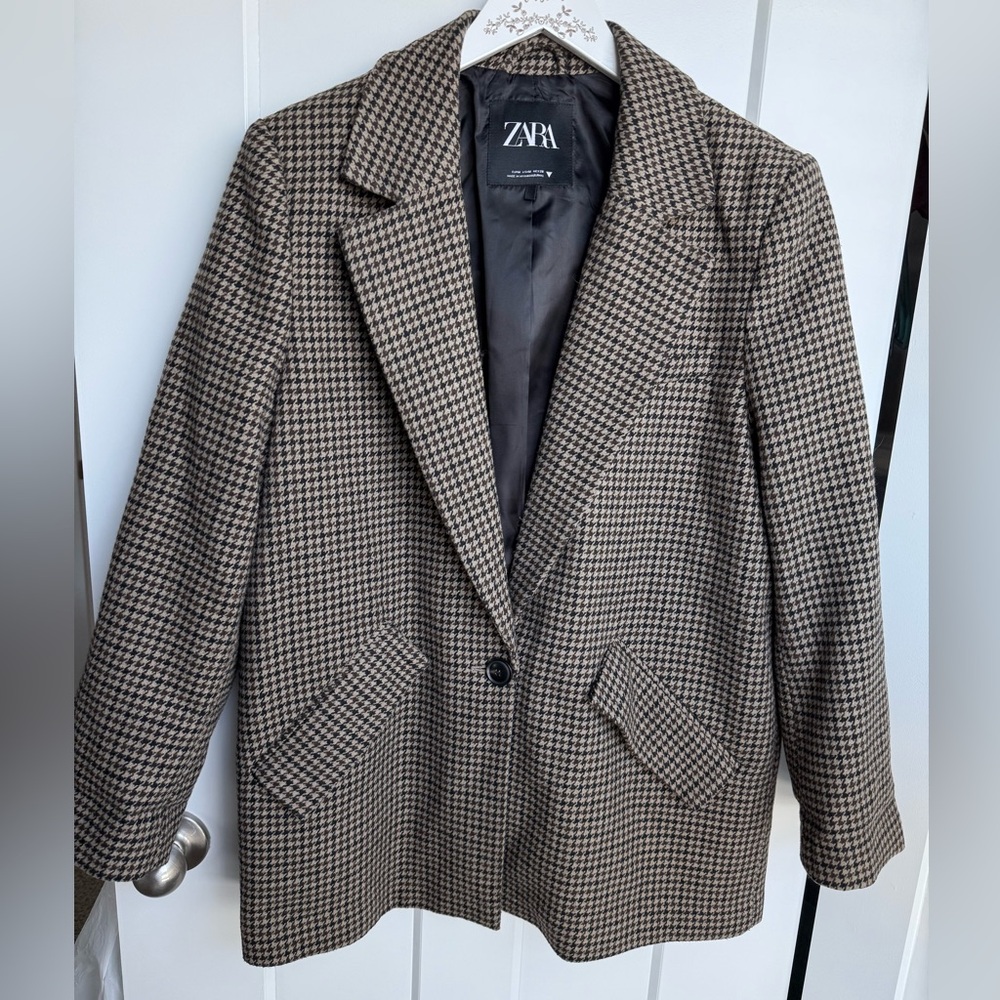 Zara Brown Houndstooth Blazer